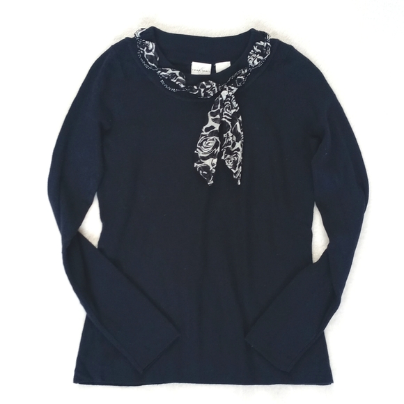 Emma James Nylon Rayon Deep Navy Blue Long Sleeve Sweater Silk Beaded Bow Trim S - Picture 4 of 10